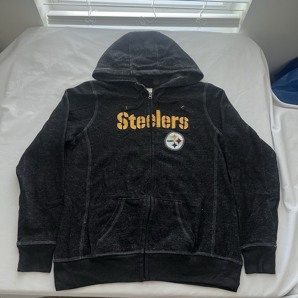 Pittsburgh Steelers Full Zip Hoodie Womens Large NFL Embroidered Sweatshirt
